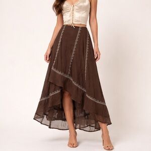 Vintage Y2K Chocolate brown asymmetrical high low midi skirt sz S